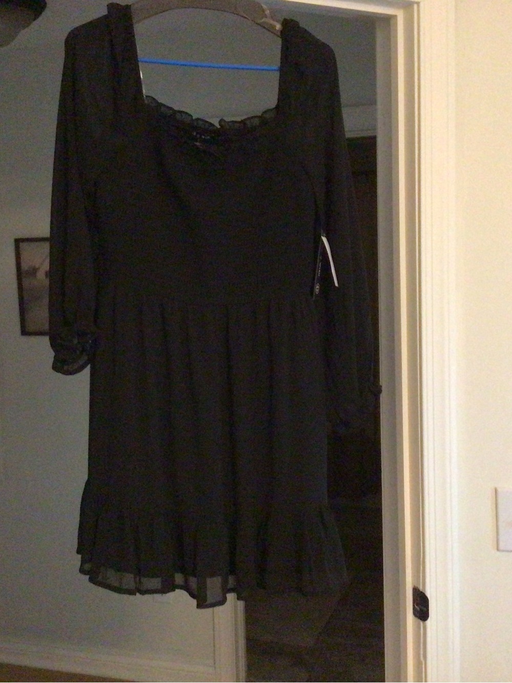 As U Wish Black Long-Sleeve Square Neck Ruffle-Hem Dress